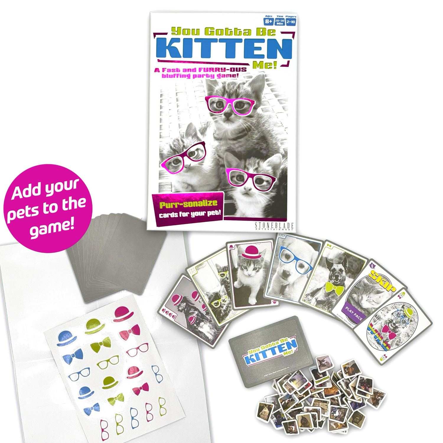 You Gotta Be Kitten Me! box, cards, sticker sheet and blank pet cards