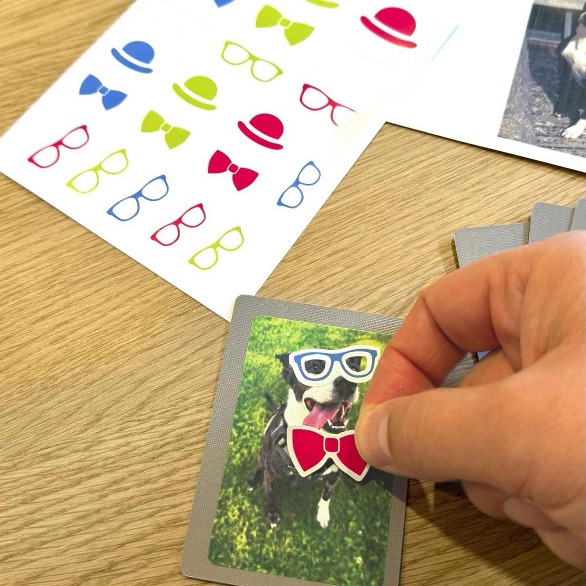 Adding sticker accessories to a custom pet card